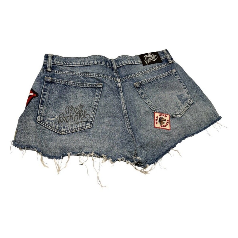 Rolling Stones Lucky Brand - Band Merch Denim Cut Off Jean Shorts- Size 12 - Picture 2 of 3
